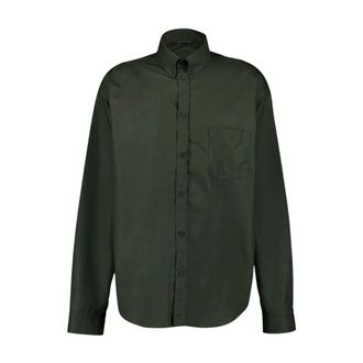 Balenciaga Casual Shirts, male, Green, M, Green Logo Print Long Sleeve Shirt