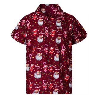 Generic Mens Christmas Shirt Short Sleeve Casual Button Down Santa Claus Print Blouse Ugly Xmas Tshirts Loose Hawaiian Pullover Tops, Red, L
