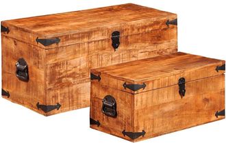 vidaXL Juego De Cofres De Almacenamiento 2 Uds Madera De Mango Rugosa Vidaxl