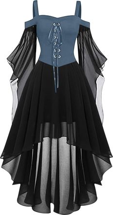 Generic Medieval Costume Women, Halloween Dresses Vintage Lace Renaissance Victorian Dress Cold Shoulder Butterfly Sleeve Retro Steampunk Rockabilly Goth 80s 