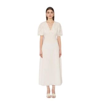 BERENICE Riley Lange Jurk met Pofmouwen - Dames - Maxi kleedjes - Wit - XL - Katoen - Kleedjes