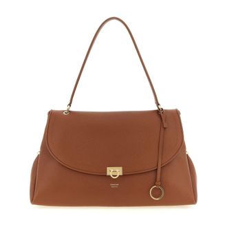Ferragamo Bolso de Hombro de Piel con Cierre Gancini - Bags - Mujer - Marr&oacute;n - ONE SIZE