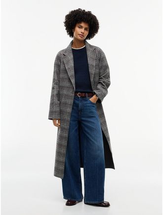Tommy Hilfiger Womens Glen Plaid Wool-Blend Coat - Grey Check - 4