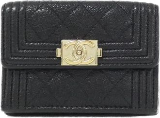 Chanel Black Grained Calfskin Wallet (Tri-Fold) (Pre-Owned)