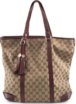 Gucci Gg Canvas Beige Brown Gg Canvas Leather Tote Bag (Pre-Owned)