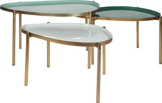 Miliboo Tavolini Impilabili Acciaio Dorato Laccati Verdi (set Di 3) Zuria