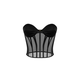 Elisabetta Franchi Sleeveless Tops, female, Black, Size: XS Tulle and satin bustier top