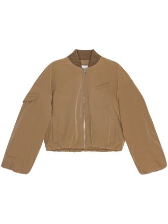 Ganni logo-embroidered bomber jacket - Brown