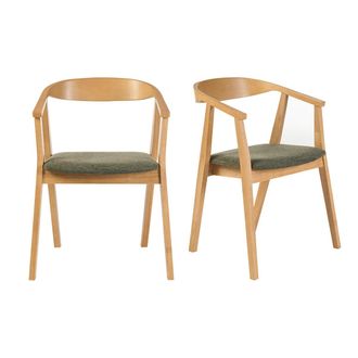 Miliboo Sillas Escandinavas De Madera Clara Y Tela Con Efecto Terciopelo Texturizado Verde Caqui (lote De 2) Bahia
