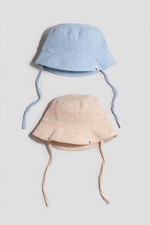 H&M 2-pack Cotton Muslin Sun Hats in Light Blue/light Beige at Nordstrom, Size 9-12 M
