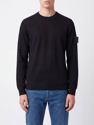 Stone Island Maglia girocollo in pura lana vergine con patch logo Compass