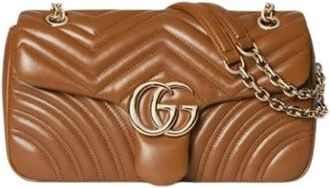 Gucci Tassen, Dames, Bruin, ONE Size, Leer, GG Marmont Medium Schoudertas