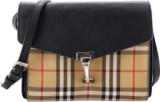 Burberry Black Leather & Vintage Check Canvas Small Macken Crossbody Small (Authentic Pre-Loved)