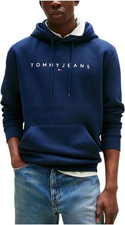 Tommy Hilfiger Linear Logo Hoodie - Heren - Hoodies - Blauw - S - Katoen - Hoodies & sweatvesten