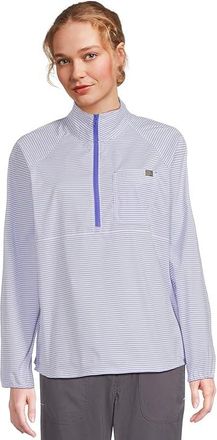 L.L.Bean Everyday SunSmart(r) Quarter-Zip Pullover Colorblock Woven Shirt Womens Clothing Dusty Periwinkle Stripe : MD, Polyester