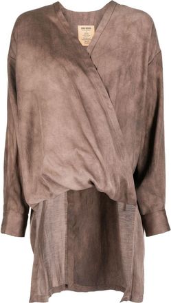 Uma Wang V-neck asymmetric blouse - women - Cotton/Silk - S - Brown