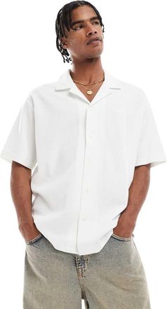 Boss Orange by Hugo Boss Camicia comoda a maniche corte color pietra piqu&eacute; con colletto a rever-Neutro