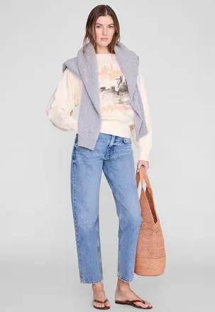 Anine Bing Harry Shrunken Surfer Sweatshirt in Washed Buttercream at Nordstrom, Size X-Small