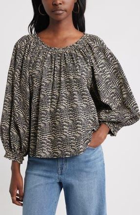 Treasure & Bond Print Raglan Sleeve Cotton Top in Black- Ivory Coco Fan at Nordstrom Rack, Size Medium