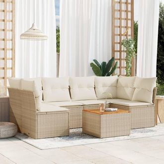 vidaXL Vidaxl - Set Sof&aacute;s De Jard&iacute;n 7 Piezas Y Cojines Rat&aacute;n Sint&eacute;tico Beige