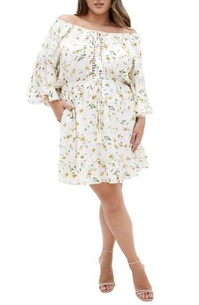 City Chic Ayanna Floral Short Sleeve Dress in Daisy Chain at Nordstrom Rack, Size 22W