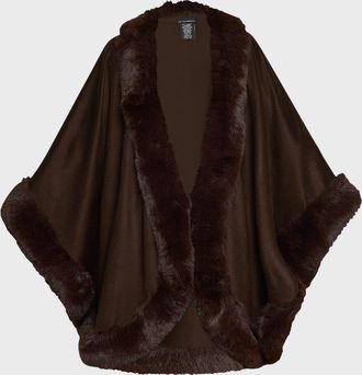 Sofiacashmere Cashmere Cape With Faux Fur Trim