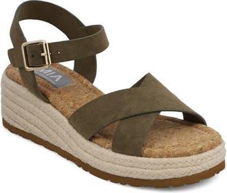 Mia Nikky Ankle Strap Platform Wedge Sandal in Khaki Burn at Nordstrom, Size 7.5