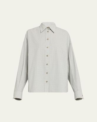 Brandon Maxwell Harvey Check Button-Down Boyfriend Shirt
