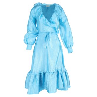 Stine Goya Stine Goya Steffi Ruffle Trim Wrap Dress in Light Blue Polyester