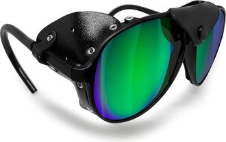 Bertoni Glacier Polarized Sunglasses for Mountain Hiking Trekking Ski mod ALPS Italy (Black - Polarized Green Mirror)