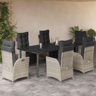 vidaXL Set Comedor Jard&iacute;n 7 Pzas Y Cojines Rat&aacute;n Sint&eacute;tico Gris Claro Vidaxl