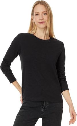 Lilla P Long Sleeve Ribbed Cuff Crew-Neck Womens Clothing Black : SM, Cotton