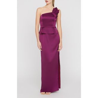 Kay Unger Kiara One-Shoulder Gown in Mulberry at Nordstrom, Size 14