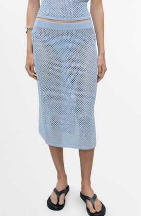 Mango Rhinestone Crochet Sweater Skirt in Blue at Nordstrom, Size Small