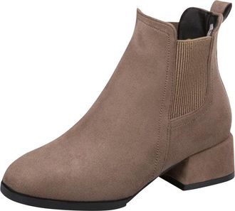 Generic Womens Chelsea Boots Low Chunky Heel Casual Short Booties Faux Suede Stylish Solid Color Comfortable Pull On Ankle Boots Outdoor Walking