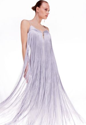 Karen Millen Ooto Heavy Satin Fringed Woven Strappy Maxi Dress