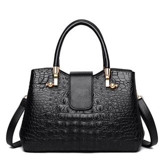 Generic Fashion Crocodile Purses and Handbags for Women Top Handle Satchel Crossbody Bag Large Ladies Tote Shoulder Bags (Black)