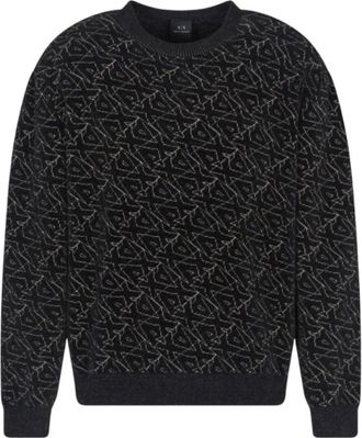A|X Armani Exchange Trui met ronde hals en all-over logo - Heren - Ronde hals truien - Zwart - XS - Polyester - Truien & Vesten