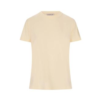 Moncler T-Shirts, female, Beige, Size: XS Embroidered Tonal Logo T-Shirt