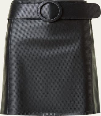 Akris Perforated Nappa Leather Belted Mini Skirt
