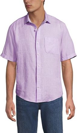 Lands End Traditional Fit Short Sleeve Linen Shirt in Pale Whisper Lilacs at Nordstrom, Size Xlt