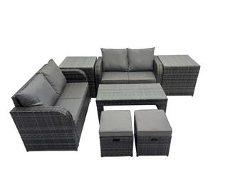 Fimous Garden Outdoor Furniture Set with 2 Side Tables 2 Small Stools in Dark Grey