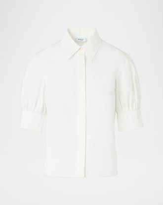 Akris Short Puff-Sleeve Cotton Poplin Shirt