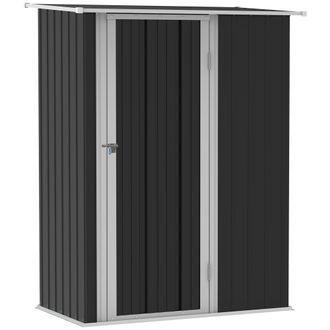 OUTSUNNY Caseta De Jard&iacute;n 1,07 M&sup2; 142x84x189 Cm Cobertizo Exterior Met&aacute;lico Con Puerta Y Orificios De Drenaje Para Almacenamiento De Herramientas