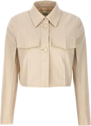 Fendi Tailored Crop Jacket - Dames - Zomerjassen - Beige - M - Katoen - Jassen