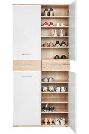 Xora Schuhschrank, Weiß, Eichefarben, Kunststoff, 8 Fächer, 2 Schubladen, 90x195x35 cm, Made in EU, Beimöbel erhältlich, Holzmöbel, Garderobe