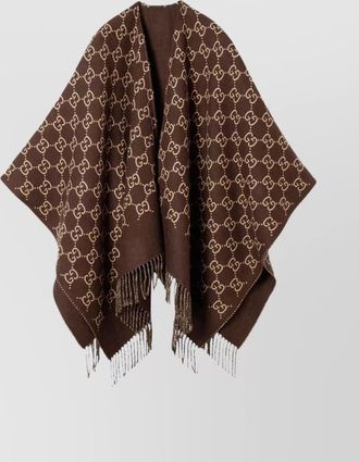 Gucci wool logo-pattern fringe cape