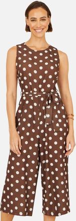 Yumi Polka Dot Culotte Jumpsuit in Brown at Nordstrom, Size 12