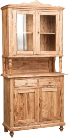 Biscottini International Biscottini - Vetrina Espositiva Legno Massello Naturale 238x107x43 Cm Credenza Legno Dispensa Arredamento Shabby Chic Mobile Cucina Vintage