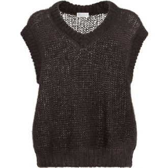 Brunello Cucinelli Sparkling mohair sweater vest with monili in Pine Cone Brown at Nordstrom, Size Medium Eu